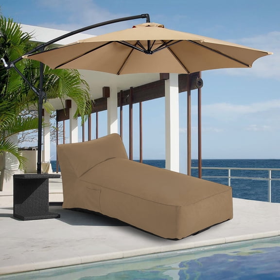 Outdoor Chaise Lounge Chair, Sunbed UV Resistant Sofa Couch Patio Furniture Waterproof Outside Sunlounge Reclining Sunbathing Bed Comfy Single Chaise Daybed for Garden, Pool, Beach, Beige