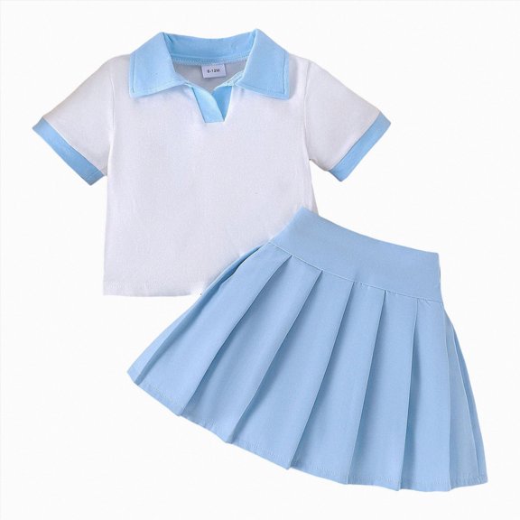 Xudanell Toddler Baby Girl Summer Clothes 2pcs Outfits Short Sleeve T Shirts Tops Mini Skirt Outfits Preemie Clothes Girl Blue 12-18 Months