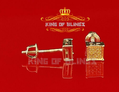 King of Bling's 0.05ct Diamond Yellow 925 Sterling Silver Stud Women's / Men's Square Earrings