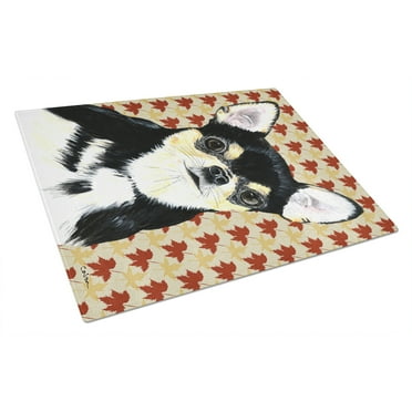 Carolines Treasures SC9239LCB Chihuahua Fall Leaves Portrait Glass Cutting Board Large 12H x 16W multicolor