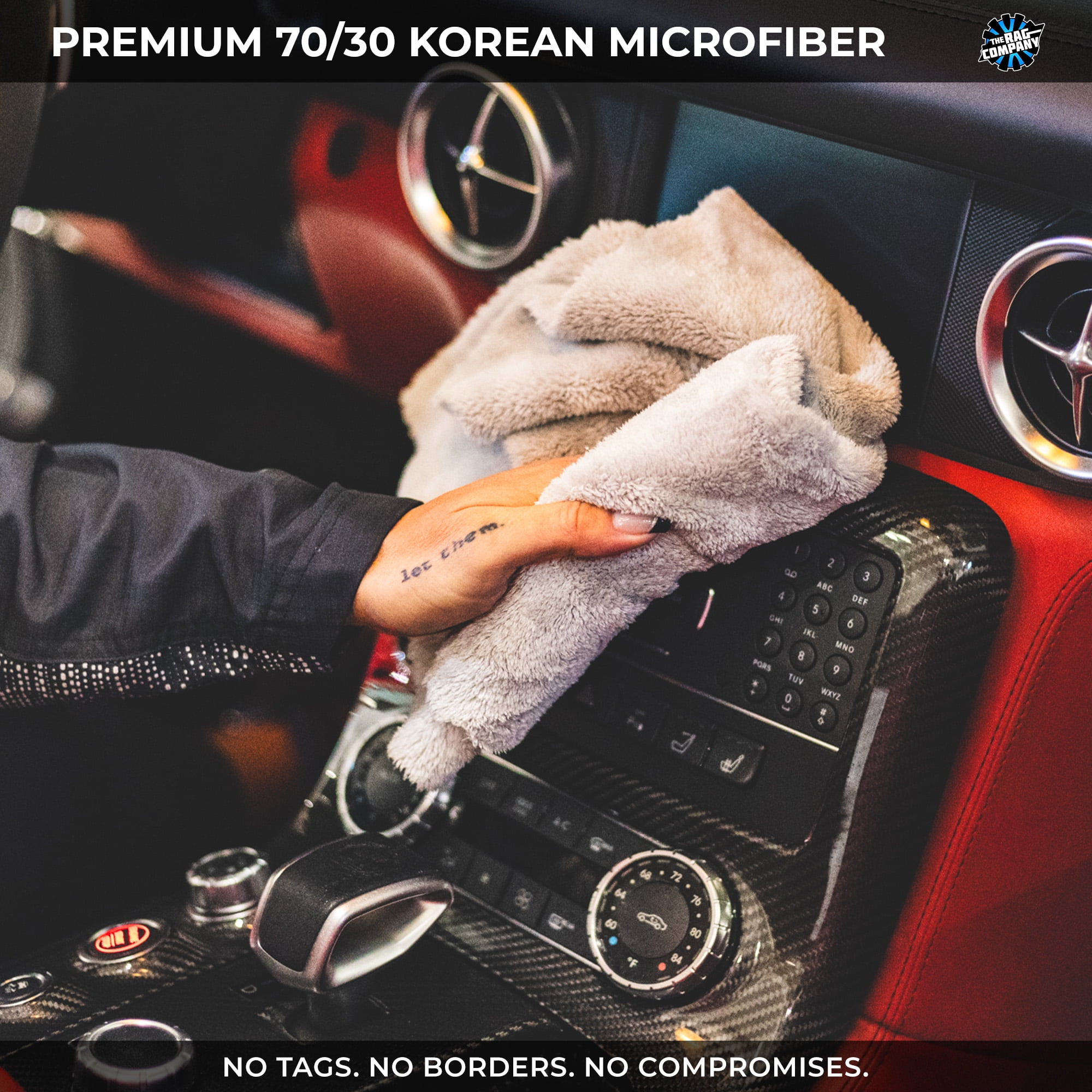 The Rag Company - Eagle Edgeless 500 - Microfiber Towels For Cars - 500gsm, 16in x 24in, Ice Grey (3 Pack)
