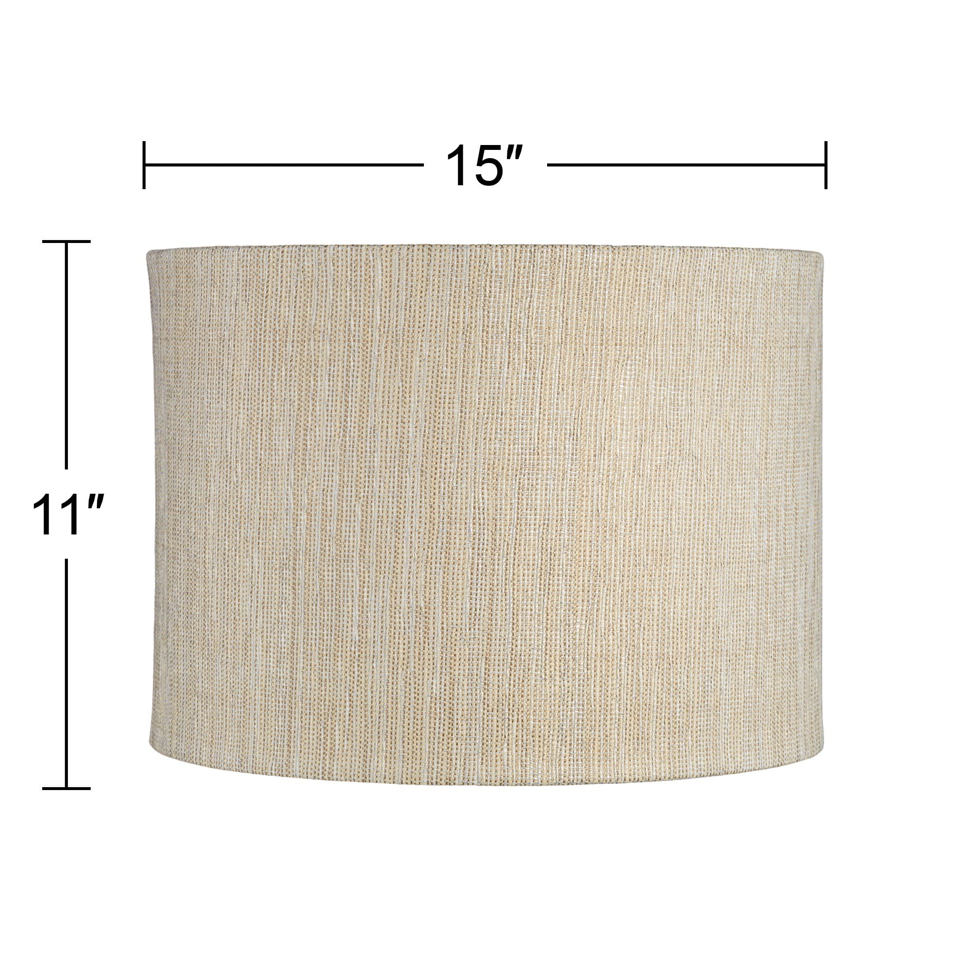 Springcrest Set of 2 Drum Lamp Shades Gold Silver Weave Medium 15" Top x 15" Bottom x 11" High Spider with Harp and Finial Fitting