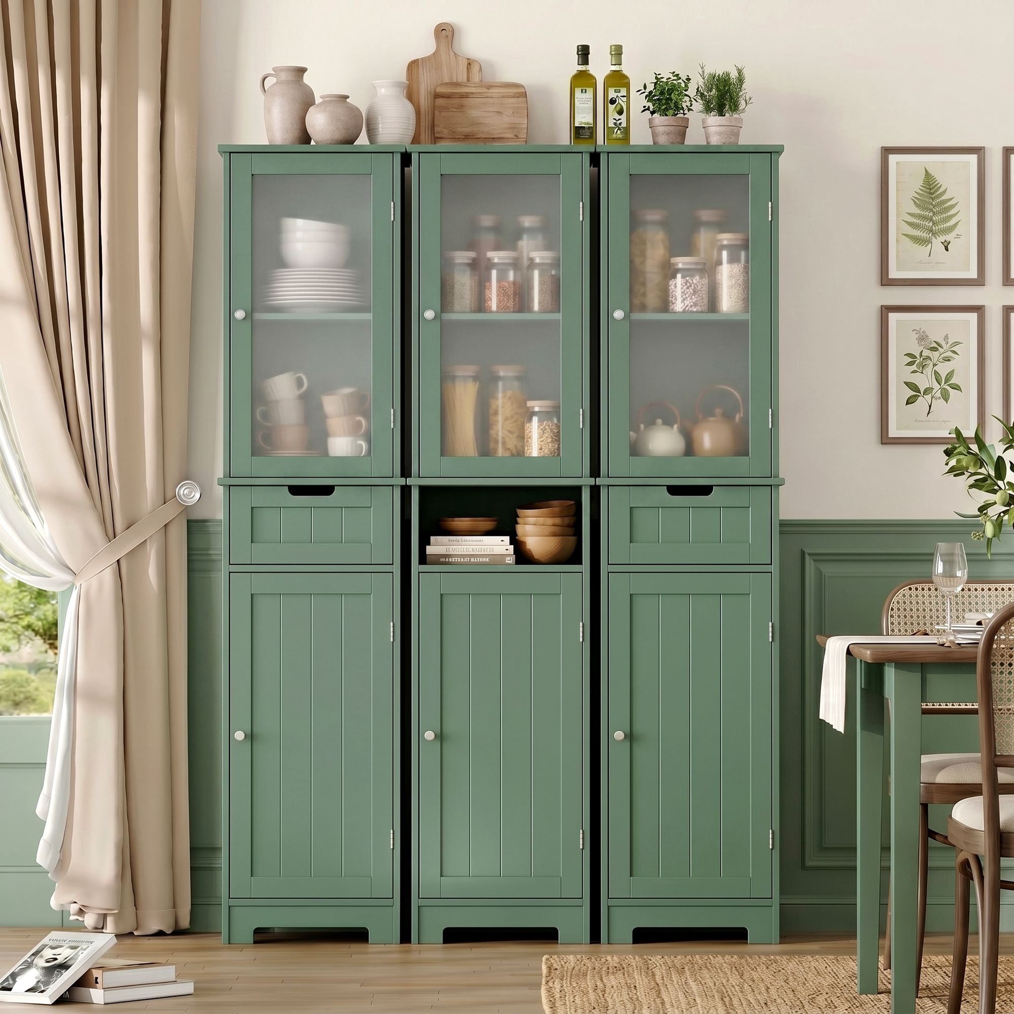 Homfa Narrow Kitchen Pantry Storage Cabinet, 67" Slim Pantry Cabinet with Drawer and Door, Space-Saving Freestanding Storage Cabinet for Small Place, Green