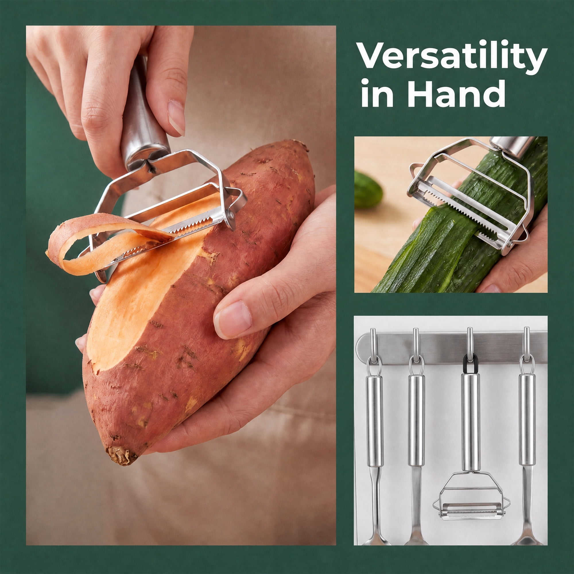 Unique Bargains Stainless Steel 3 in 1 Vegetable Peeler with Handle Silver 6.5x3.2inch