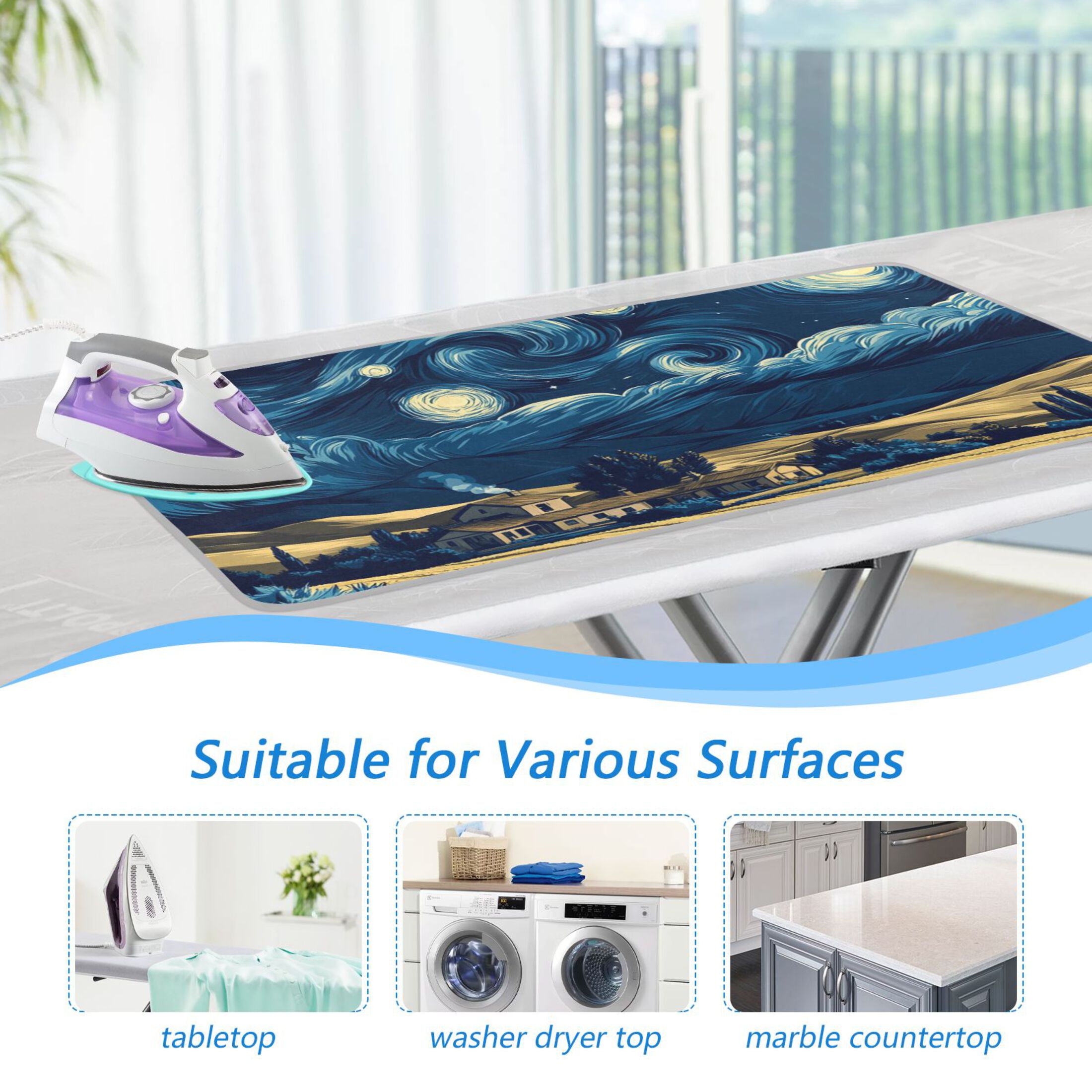 Night Sky over Fields Ironing Mat Blanket for Table Top Travel Portable Ironing Board Pad 47.2x27.6 Inch