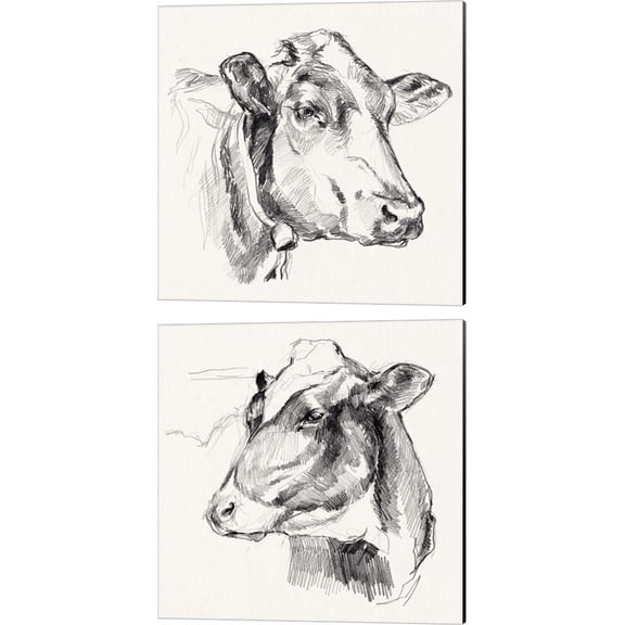 Great Art Now Holstein Portrait Sketch by Jennifer Parker 2 Piece Canvas Art Set Each 14W x 14H