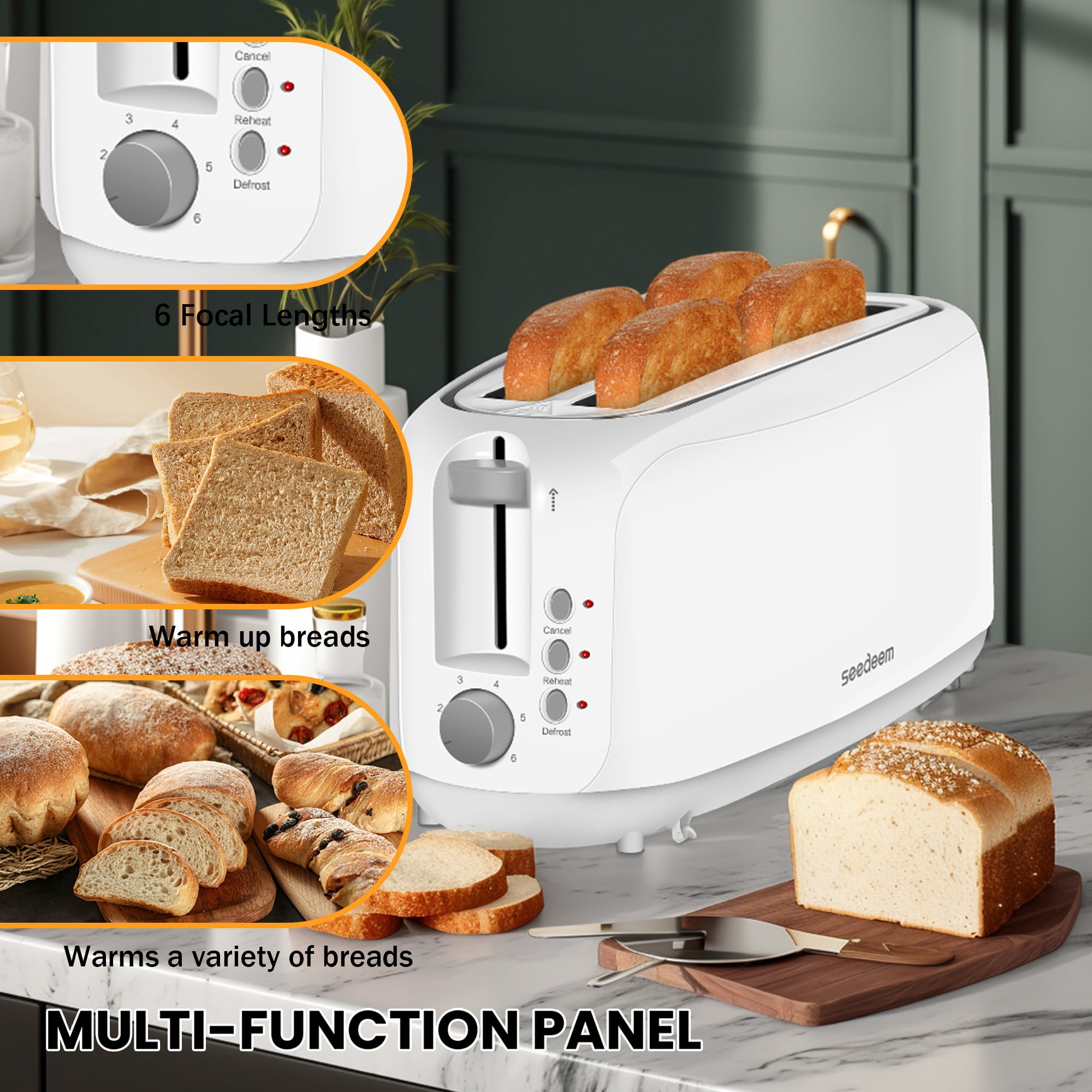 【Ultra-Slim Space-Saving】4-Slice Long Slot Toaster, Dual 10-Inch Slots, 6 Shade Settings with Cancel/Reheat/Defrost, Removable Crumb Tray, Easy to Store Vertically