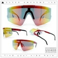 thumbnail image 2 of Boys Size Flip Up Shield Rimless Adjustable Arm MTB Sport Sunglasses Red - Orange Mirror, 2 of 8