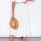 thumbnail image 4 of Gibobby faldas para mujer Falda maxi bohemia de cintura alta elástica para mujer Faldas largas con volantes en línea A(Blanco， S), 4 of 5