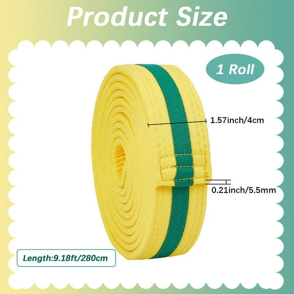 Yellow Green Taekwondo Belt Hapkido Martial Arts Belt Judo Karate TKD Aikido Uniform Ranking Belt Long Soft Universal Fit Belts Jiu Jitsu for Performance Sports Training Equipment 9.18ft