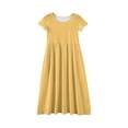 thumbnail image 4 of XADYUY Summer Dress for Girls 7-8 Casual Solid Color Short Sleeve Maxi Dress Cute Crew Neck Sundresses Summer Swing Dresses with Pocketss 7-8 Years,Yellow, 4 of 5