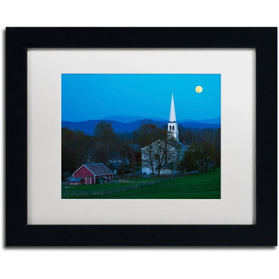 Trademark Fine Art "Moonrise at Peacham" Canvas Art by Michael Blanchette Photography White Matte, Black Frame