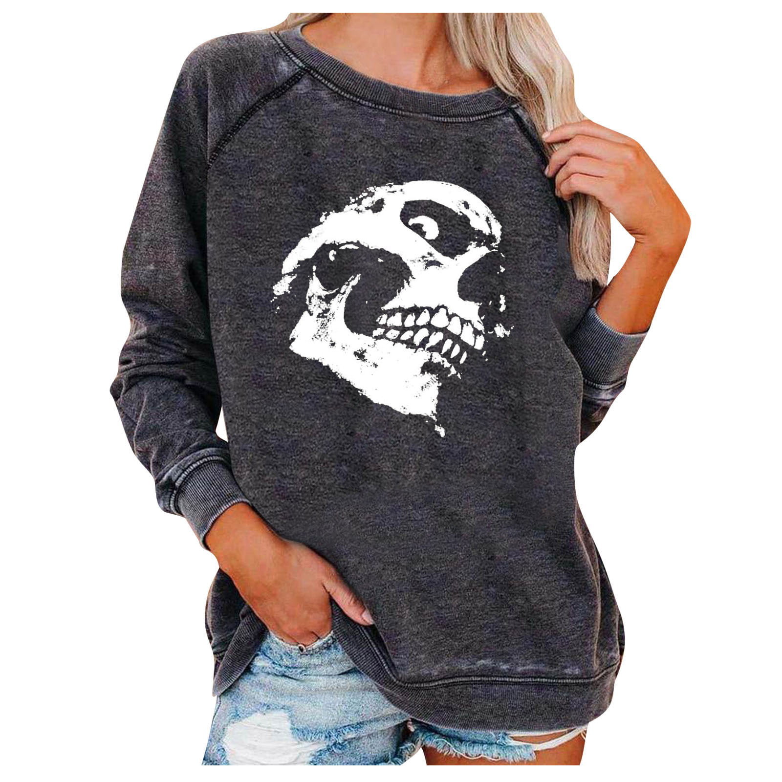 Sweatshirts For Women Pullover Womens Graphic Crewneck Sweater Halloween Long Sleeve Tops Lightweight Sweatshirts 