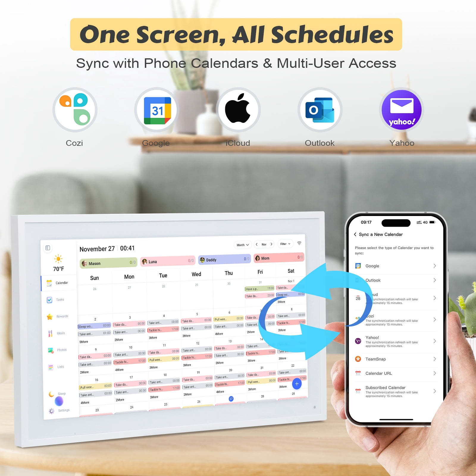 Comix Digital Calendar, 15.6 Inch IPS HD Smart Chore Char, Digital Calendar for Family Schedules, Wall & Desk- White