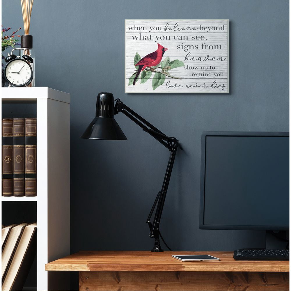 Believe Love Never Dies Inspirational Cardinal Bird Word Design Oversized Wall Plaque Art by Daphne Polselli