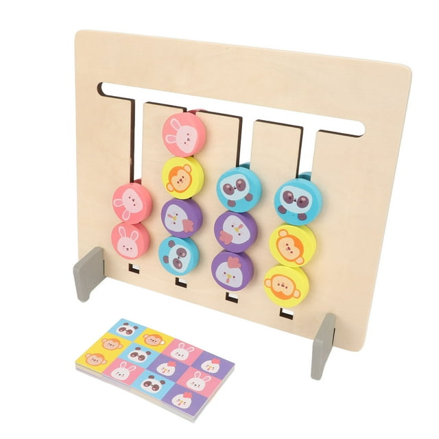 Wooden Block Toy, 18 Cards Logic Training Four Color Animal Wooden Block Logic Toy For Baby