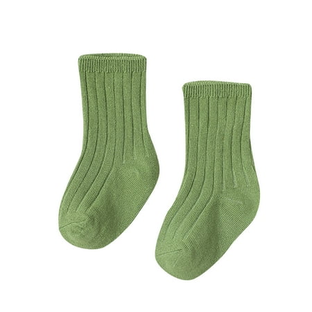 

Girls Socks Cotton Double Needle Mid Calf Solid Color Newborn Socks Green L