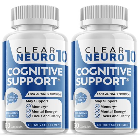 (2 Pack) Clear Neuro 10 - Nootropic Memory Booster Dietary Supplement for Focus, Memory, Clarity, & Energy - Advanced Cognitive Support Formula for Maximum Strength - 120 Capsules