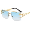 thumbnail image 4 of Gafas de sol retro con cabeza de leopardo y borde de doble haz cuadrado sin marco, 4 of 5