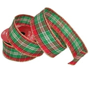 Holiday Time Gift Wrap Fabric Plaid Ribbon, Red; Green; Gold, 1.5"/15'