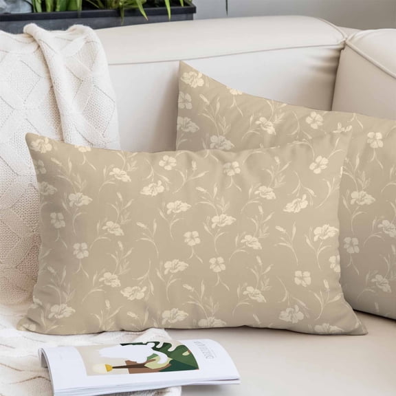 Beige Floral Pillow Covers 24"x36", Vintage Spring Botanical Flowers Soft Brushed Microfiber Breathable Throw Pillow Covers, Pillowcase with Zipper for Couch Sofa Bedroom Living Room