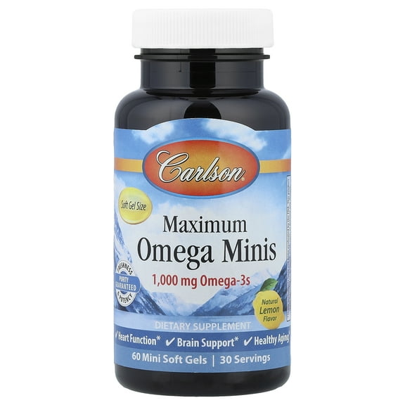 Carlson Maximum Omega Minis, Natural Lemon, 60 Mini Soft Gels (500 mg per Soft Gel)