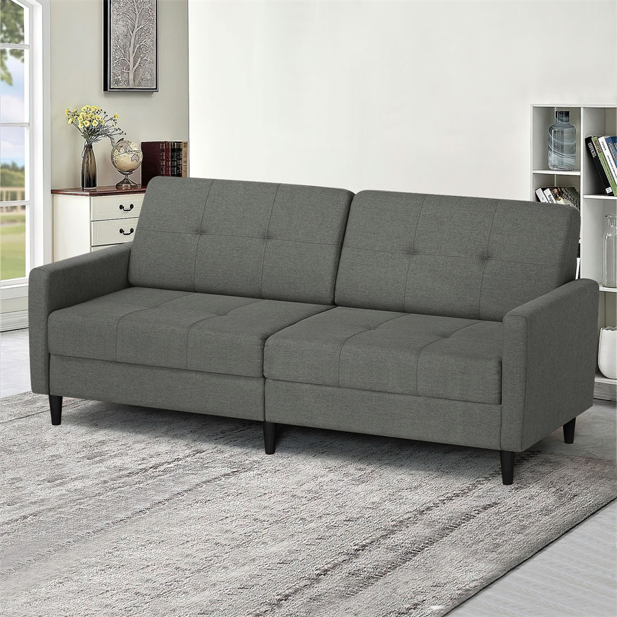 Convertible Loveseat Couch, Modern Linen Sofa Bed with Adjustable Backrest and Wooden Legs, High