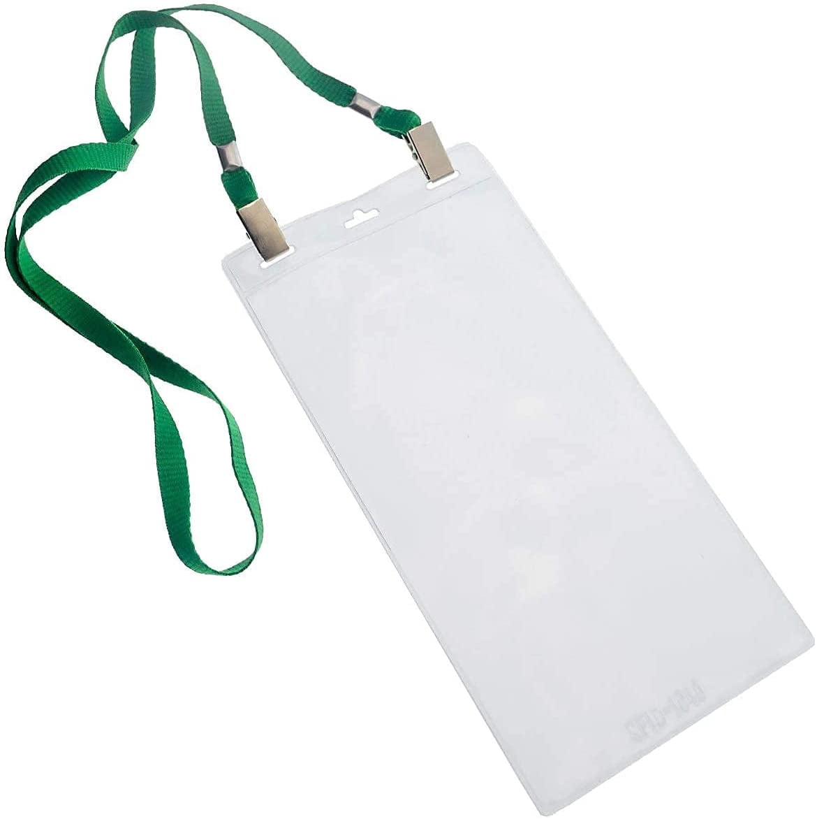 25 Pack - 4 x 8 Inch Extra Large Ticket & Event Credential Badge Holders with Double Sided Lanyards with Two Bulldog Clips, by Specialist ID (Green)