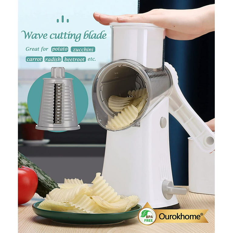 Ourokhome Rotary Cheese Grater Shredder- 3 Drum Bladea Manual Slicer Nut  Grinder