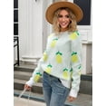 thumbnail image 3 of Women'S 2025 Autumn and Winter Knitted Loose Personality Lemon Sweater Round Neck Casual Long Sleeve Tops White S, 3 of 7