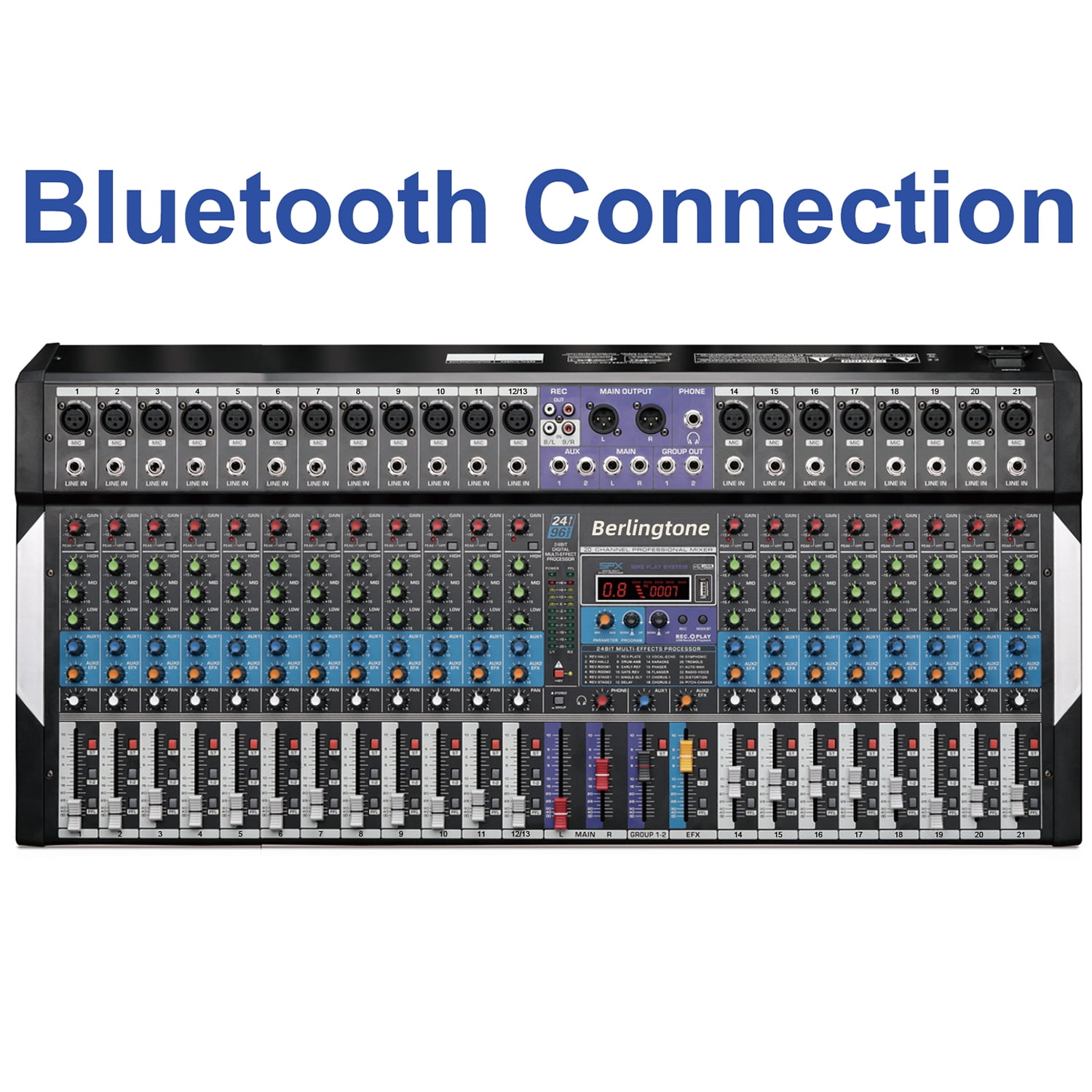 Berlingtone BR-20MX- 20 Channel Professional Bluetooth Studio Audio Mixer - DJ Sound Controller, USB MP3 Player, PC Recording,18 Microphone Jack, 48V Phantom Power, 24BIT Digital Effect, Metal chass