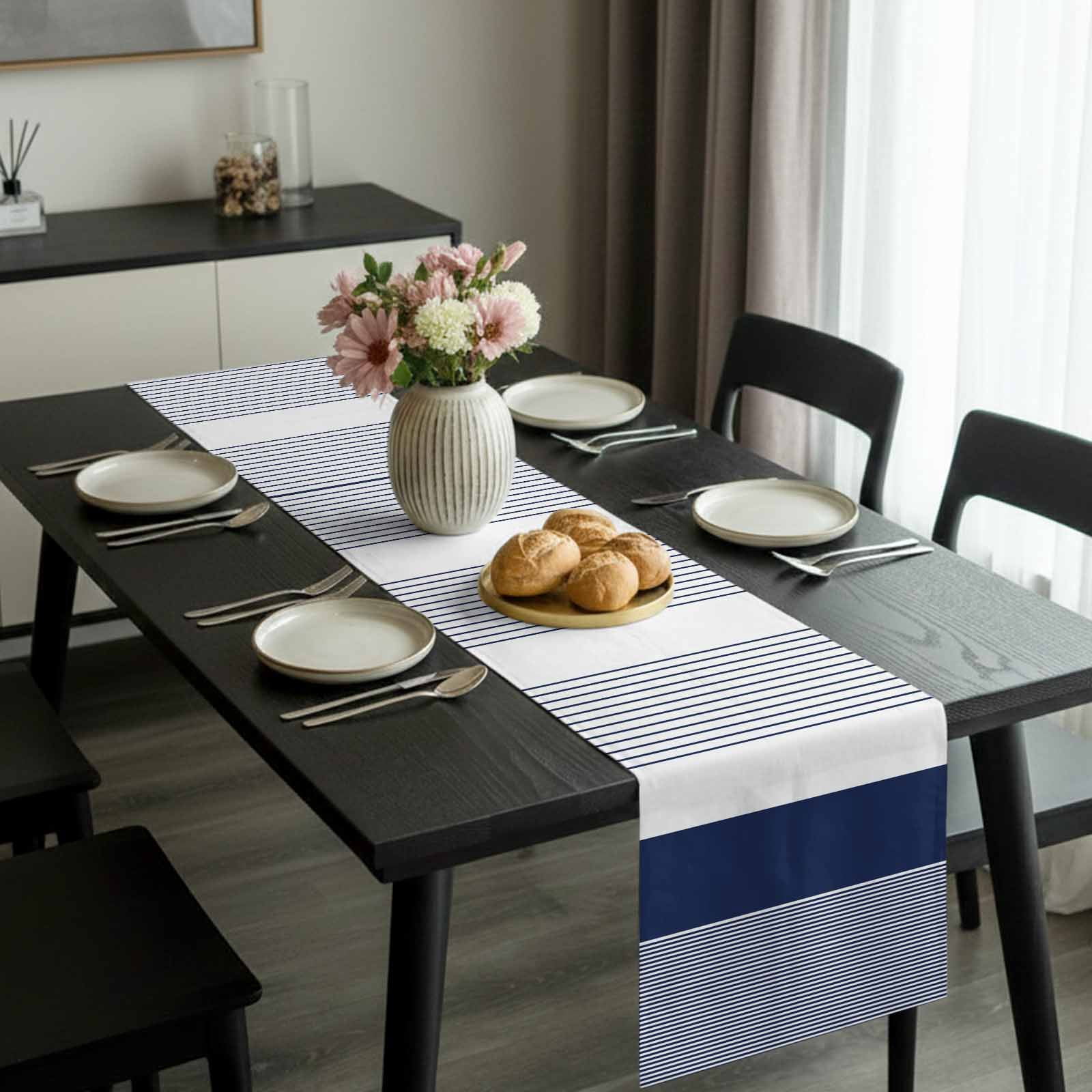 Navy Blue Stripe Table Runner 36 Inches Long, Modern Rustic Horizontal Blue Striped Kitchen Coffee Dining Table Decoration for Home Party Birthday Wedding Home Decor 13x36 Inches
