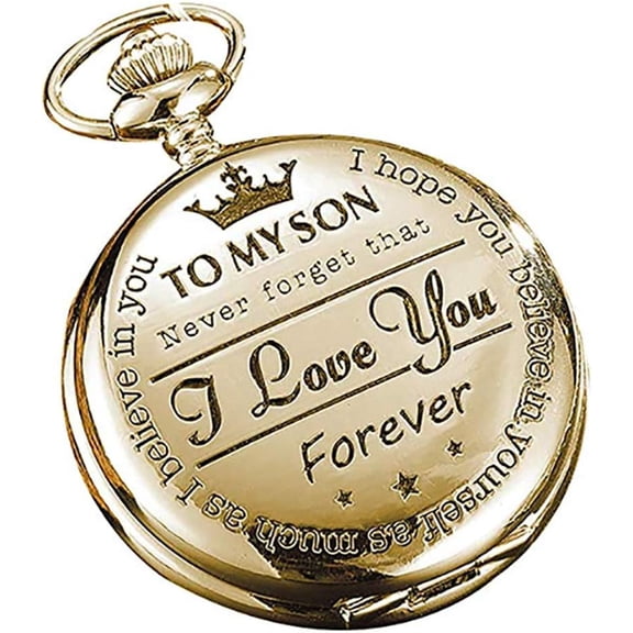EBoutik - ‘to My Son’ Pocket Watch – Classic Vintage Fob Watch With Chain – Quartz Pendant Timepiece – Christmas Meaningful Gift For Son – Retro Keepsake For Him