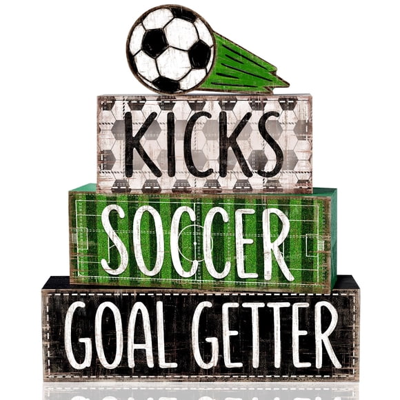 DIYDEC letreros de bloques de madera de fútbol, 4 piezas, decoración rústica