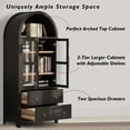 thumbnail image 4 of MINESTIA 71" Tall Arched bookcase, Arched Kitchen Pantry Cabinet with 2 Large Drawers, Adjustable Shelves, Glass Door, 4 of 9