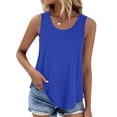 thumbnail image 2 of Womens Tank Tops Summer Loose Sleeveless Tops Ribbed Trim Scoop Neck Curved Hem Blue M, 2 of 6