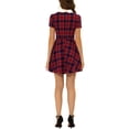 thumbnail image 3 of INSPIRE CHIC Women's Peter Pan Collar Puff Sleeves Above Knee Plaid Grid Dress M Red Blue, 3 of 6
