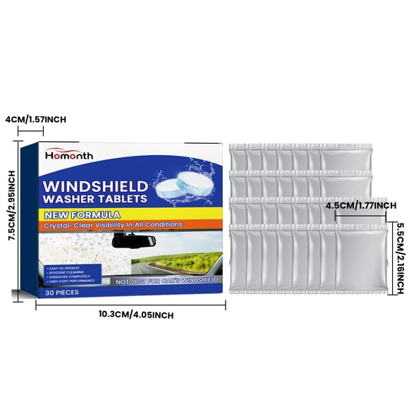 Herunwer Concentrated Glass Washer Fluid Tablets, Multi-Surface Cleaning Tabs for Car and Home