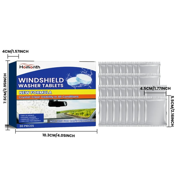 Herunwer Concentrated Glass Washer Fluid Tablets, Multi-Surface Cleaning Tabs for Car and Home