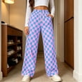 thumbnail image 2 of Njagoc3 Wide Leg Pants for Women | Drawstring Waist Checkered Trousers with Side Pockets | Relaxed Loose Fit for Fall Casual Daily Wear & Vacation Outings，Sky Blue，M, 2 of 6