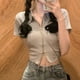 thumbnail image 4 of Camiseta con cremallera y cárdigan para mujer, estilo Harajuku Y2K, cuello vuelto, top corto ajustado, camiseta de manga corta de verano 2024 para mujer, 4 of 6