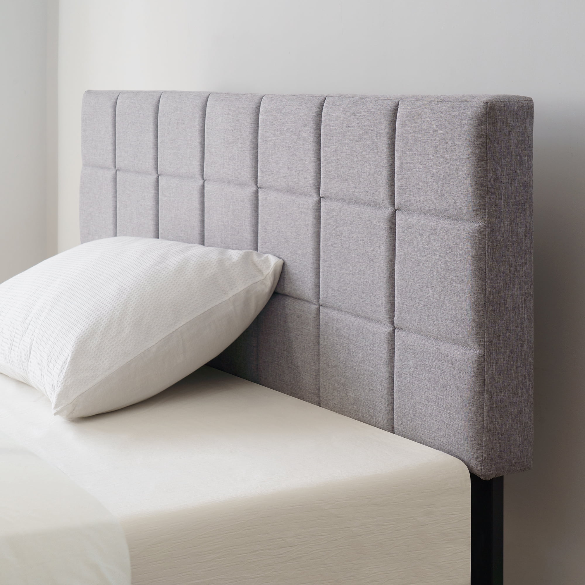 Mainstays Gray Upholstered Square Tufted Platform Bed, King, No Box Spring Needed