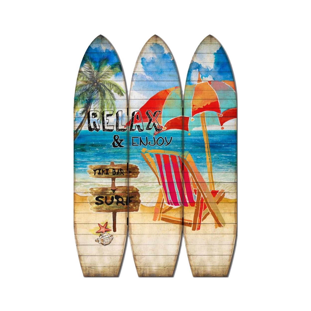 Contemporary Double Sided 3 Panel Classic Surfboard Screen Room Divider