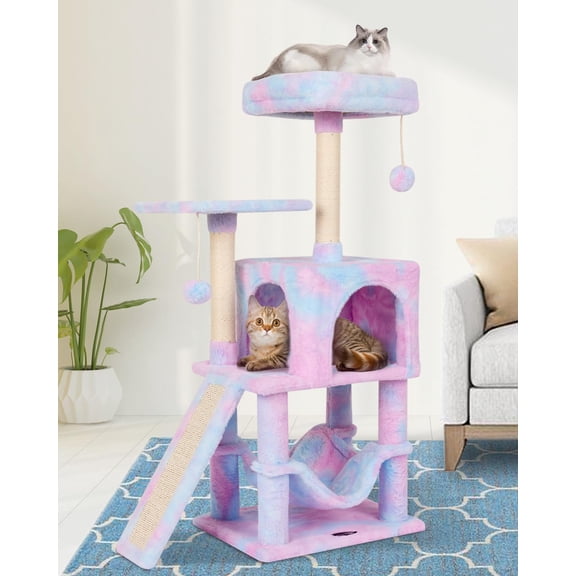 Cat Tree Tower with Hammock and Sisal Scratching Post 40.7 Inches Tall Rainbow