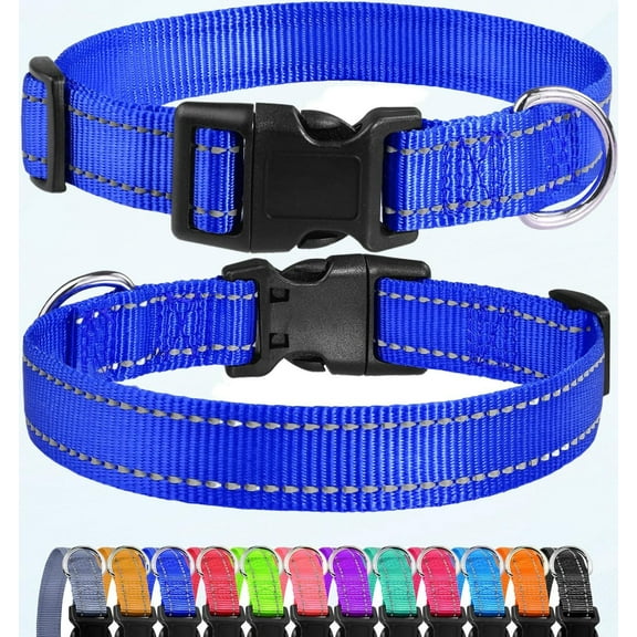 Reflective Dog Collar, Sturdy Nylon Collar for Puppy and Extra Small Girl and Boy Dogs, Adjustable Dog Collar with Quick Release Buckle, Royal Blue, 5/8" Wide
