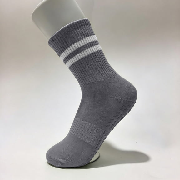 Athletic Socks Women Ankle Women Striped Crew Socks with Grips, Non-slip Indoor Socks, Breathable Crew Socks for Home Yoga Gray One Size