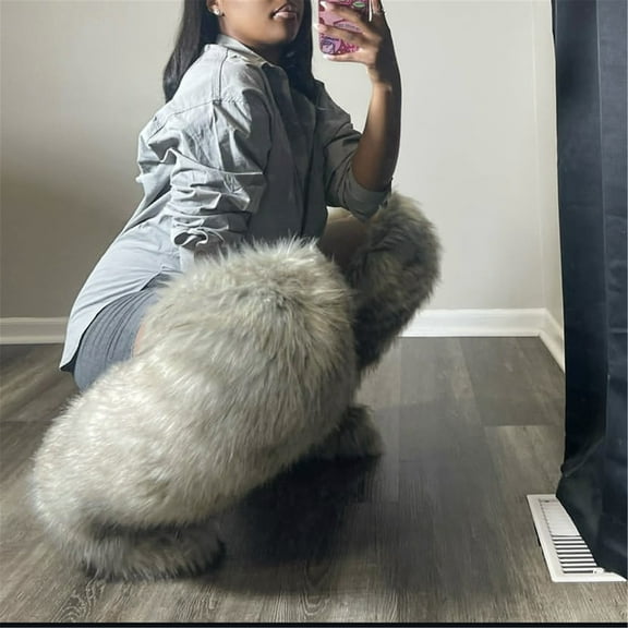 72cm Women's Winter Solid Color Fluffy Faux Fur Over-the-Knee Snow Boots Girls's Outdoor Plush Warm Furry Long Boots Big Size