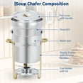 thumbnail image 5 of 11QT Gold Round Soup Chafer Set of 2, Commercial Stainless Steel Food Warmer with Notched Lid & Fuel Holder for Buffets Catering Parties, 5 of 7