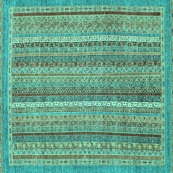 Ahgly Company Machine Washable Indoor Square Oriental Turquoise Blue Modern Area Rugs, 7' Square