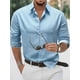 thumbnail image 3 of Camisa de hombre, camisa abotonada, camisa de verano, camisa azul de manga larga con lunares y solapa, ropa de calle para exteriores, moda informal, cómoda, S-5XL, 3 of 4